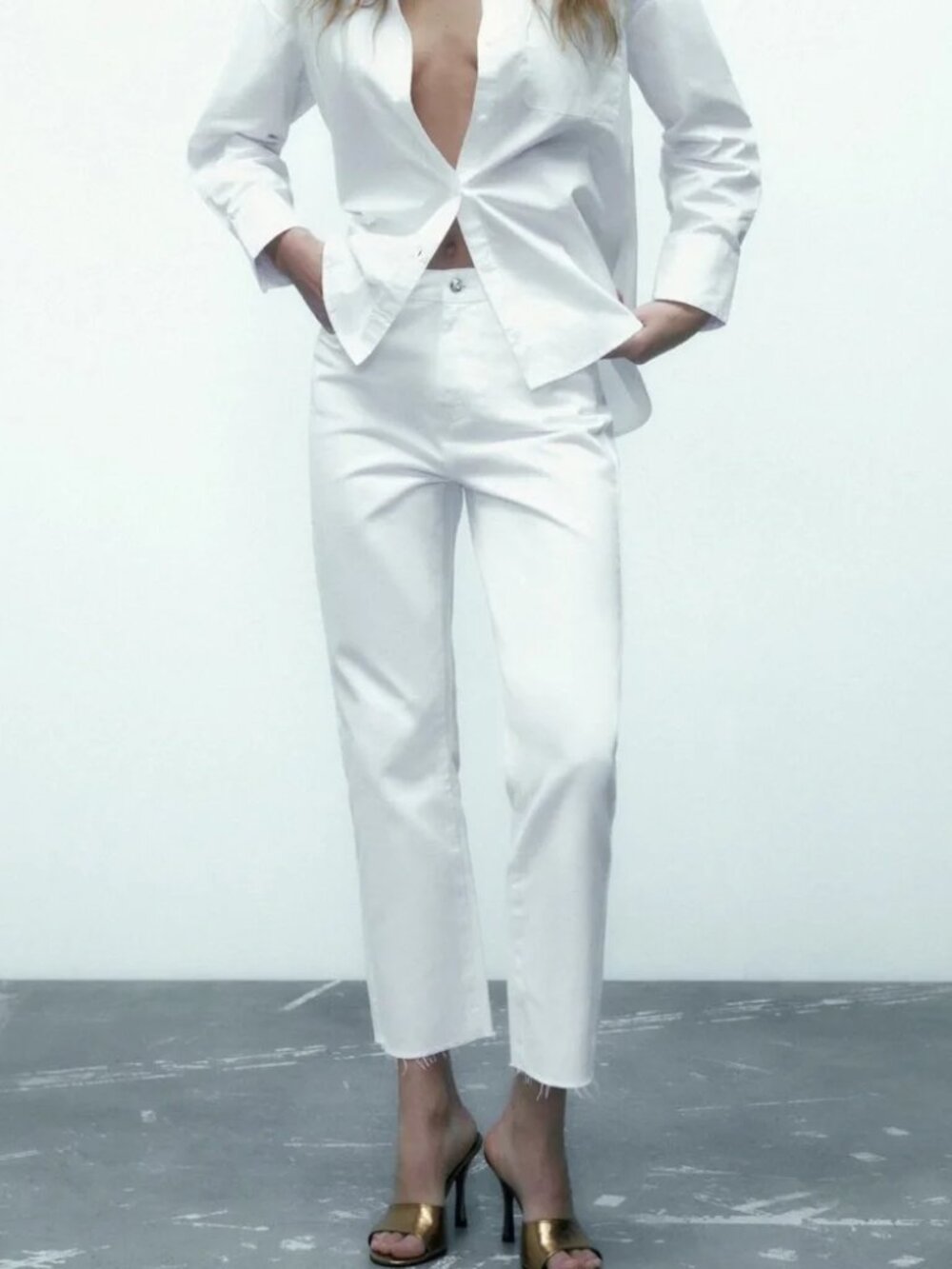 Zara HIGH RISE Z1975 STRAIGHT LEG JEANS White Size: US 10